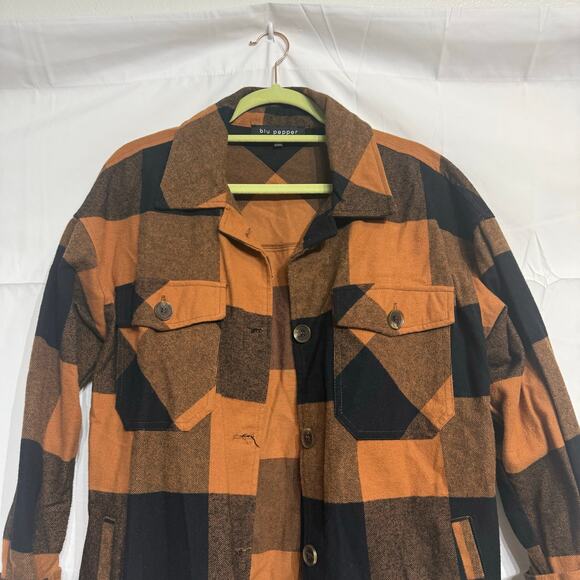 Blu Pepper Orange Plaid Buffalo Print Shacket Sz S - Picture 3 of 14